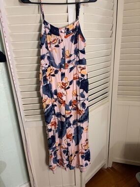 Sadie and Sage Pink Tropical Floral Jumpsuit with adjustable straps